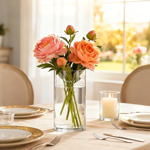 12pcs Thick Glass Cylinder Vase 6 Inch – Clear Glass Flower Vase & Floating Candle Holders for Centerpieces,Cylinder Vases Bulk Weighted Base for Wedding, Home & Dining Table Décor Gift - size: Smooth-12PCS