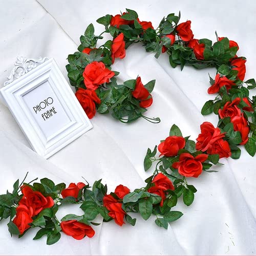 5pack Flower Garland Artificial Fake Rose Garland Vine Artificial Flowers for Decoration Floral Garlands Decor-Total 41 Ft (Red) - color: Red