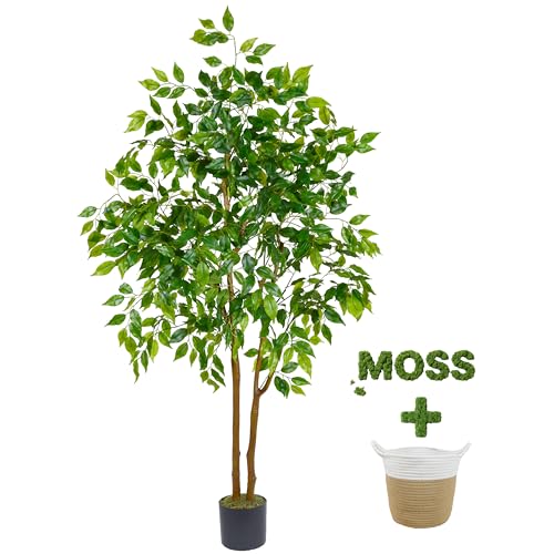 Warmplants Artificial Ficus Tree, 5ft Tall Fake Ficus Tree with Basket, Faux Plant for Indoor Outdoor Home Livingroom Office Garden Porch Décor - color: Ficus, size: 5ft