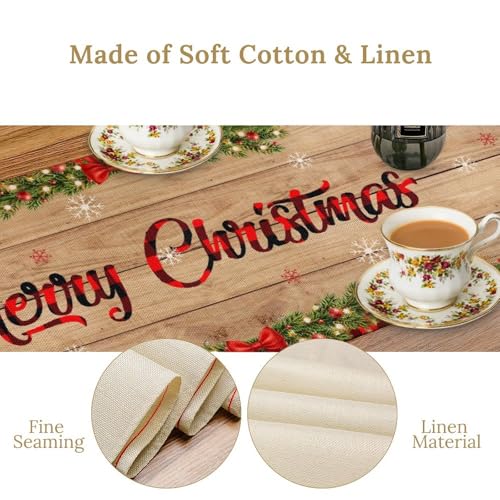 Christmas Table Runner Farmhouse Vintage Wooden Board Art Printed Dinner Runner for Home Party Kitchen Dining Table Decor Fabric 1 Panel W13xL36in - color: Christmas-1, size: 13"W x 36"H