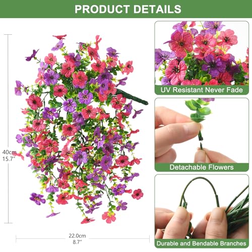 ZFProcess Artificial Hanging Flowers for Outdoors Spring Summer Decoration, 2PCS Silk Fake Daisy Realistic Outdoor Flowers UV Resistant Porch Patio Window Yard Decor(Purple Rose Red) - color: Purple Rose Red