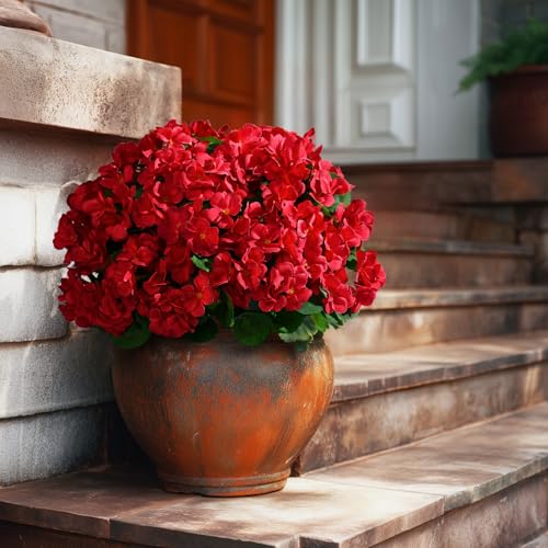 Artificial Crabapple Flowers for Outdoor 10 Pcs Artificial Chinese Flower Fake Flowers with Stems Silk Realistic Floral Arrangement for Front Door Porch Planter Patio Balcony (Red) - color: Red