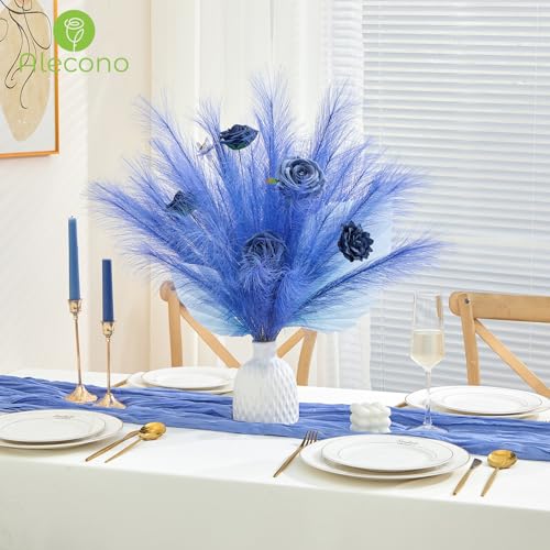 Alecono Navy Blue Pampas Grass 17in 𝟯𝟬𝙋𝙘𝙨, Artificial Faux Fluffy Pampas Grass Decor for Home Wedding Centerpieces Party - color: Navy Blue, size: 30pcs