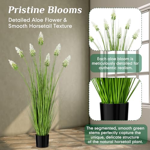 Jexine 2 Pieces 4 ft Artificial Tall Grass Plants Outdoor with White Cockscomb Flower Tall Artificial Grass Green Onions Plant Potted for Housewarming Gift House Garden Lobby Outdoor - color: White Cockscomb Flower