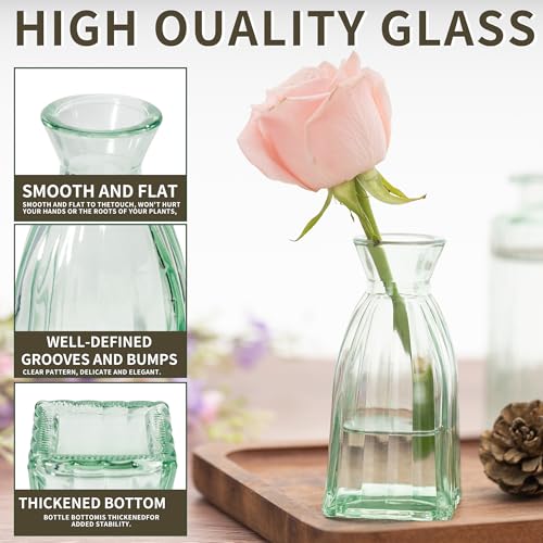 Vintage Small Glass Vases Set of 10,Mini Bud Vases for Flowers,Amber Glass Vases for Centerpieces,Wedding Decorations,Home Table Flower Decor(Sage Green) - color: Sage Green