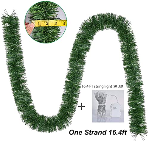 DearHouse 16.4 Foot Christmas Garland Decorations with 50 LED Light, Green Holiday Decor for Outdoor or Indoor Home Garden Artificial Greenery, or Holiday Party Decorations