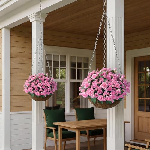 Juxdp 8 Bundles Artificial Roses, Realistic Silk Bouquet Flower(Pink) | Fluffy and Vivid, Fade-resistant, Faux Rose Plants, for Front Door/Garden/Farmhouse/Home/Outdoor/Spring/Summer Decor - color: Pink