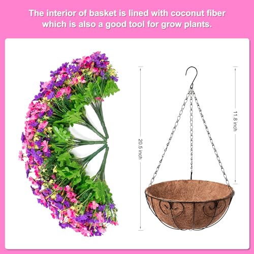Ammyoo Artificial Hanging Flowers Basket for Patio Garden Porch Deck Spring Summer Decor, Artificial Daisy Arrangement,Fake Plants in 12 inch Coconut Lining Outdoor/Indoor(Pinkish Purple) - color: Pinkish Purple