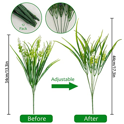 obbsie 36 Bundles Artificial Plants Outdoor, 18.2" UV Resistant Faux Monkey Grass Greenery Stems No Fade Faux Plastic Flowers Shrubs for Home Weddings Garden Porch Front Patio Office Decor- White - color: White, size: 36 Pcs