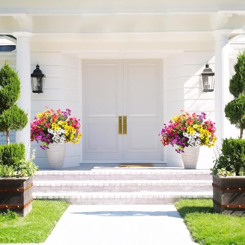 Grunyia Artificial Fake Flowers for Outdoor Decoration, 16 Bundles Faux Silk Colorful UV Resistant Realistic for Outside Porch Patio Home Yard Garden Planters Pots Window Box (Mix(6 Color)) - color: Mix(6 Color)