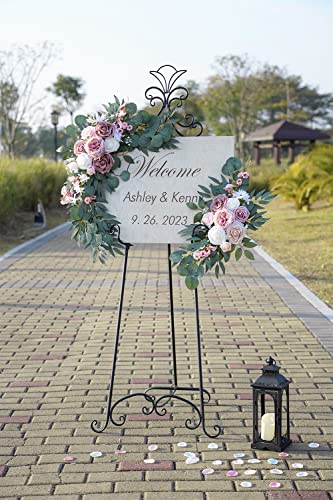 PONATIA Small Wedding Arch Flowers (Pack of 2), Artificial Dusty Rose Flowers for Wedding Welcome Signs Decorations and Arch Flower For Wedding Ceremony Reception (Dusty Rose & Blush) - color: Dusty Rose & Blush