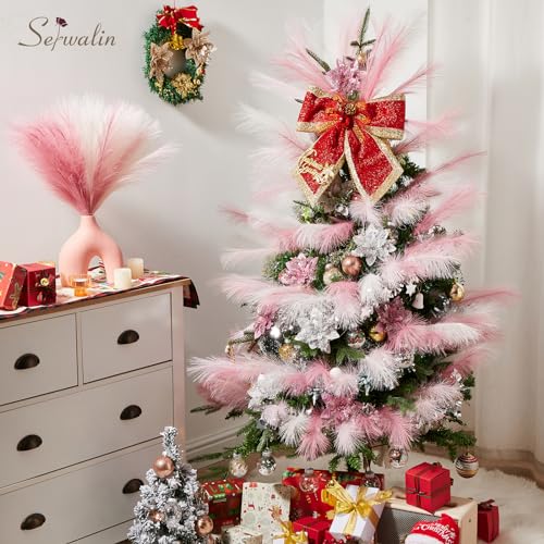 Serwalin 60 Pcs Pampas Grass, 17.7" Pink Pampas Grass Decor, Faux Pampas Grass Home Decoration Wall Decor Vase Filler for Wedding Centerpieces Party Decorations, Pink Valentines Decor - color: A Abby Pink