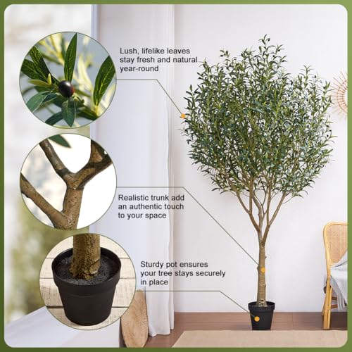 VeriNatural Artificial Olive Tree 8FT - Large Fake Olive Trees Indoor with 4028 Silk Leaves, Outdoor Potted Faux Plant with UV Resistant for Living Room,Office,Patio, Home Decor,VN157 - size: 8ft