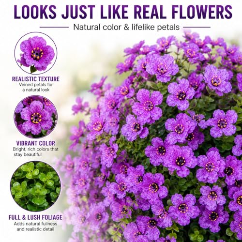 Artificial Petunias with Ground Stake - UV Resistant & Waterproof Faux Flowers for Outdoor Indoor Garden, Yard, Planter, Porch & Home Decor (Purple 2 Pcs) - color: Purple 2 Pcs