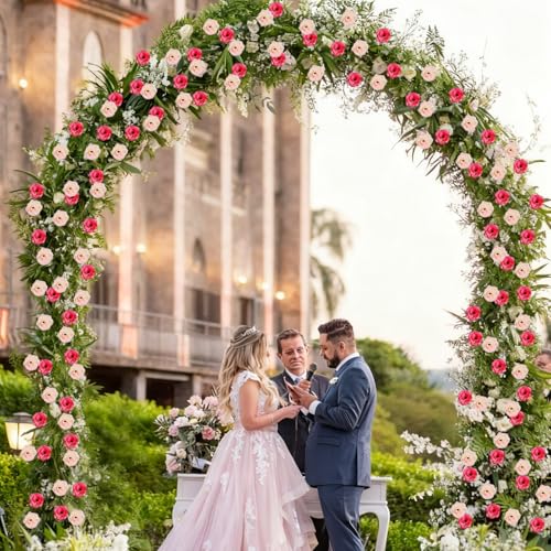 4Pcs Artificial Rose Vines Flowers with Green Leaves Fake Hanging Plants Faux Floral Garland for Home Garden Arch Wall Art Decor,Christmas Anniversary Wedding Birthday Party Decoration (Pink) - color: Pink, size: 4Pcs-small rose