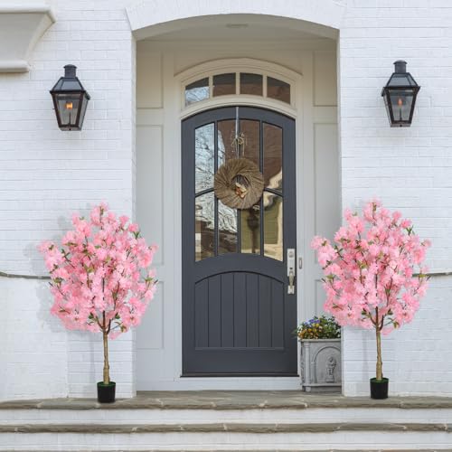 Cherry Blossom Artificial Tree, Fake Tree Faux Silk Plant with Plastic Nursery Pot, Artificial Plants for Home Office Indoor Decor (Pink, 4FT) - size: 4ft