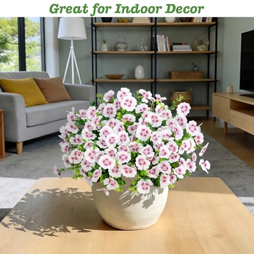 Roberly 20 Bundles Artificial Flowers for Outdoors, Fake Silk Flowers with Plastic Eucalyptus Greenery Stems Realistic Faux Plants for Spring Summer Porch Patio Yard Garden Vase Home Decor, White - color: White