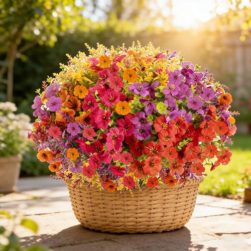 Artificial Flowers Faux Plants Outdoor, 18 Bundles Plastic Faux Flower with Eucalyptus Leaves Lavender, UV Resistant Silk Fake Flower for Indoor Outside Garden Home Decor - color: Multicolor-18 Bundles