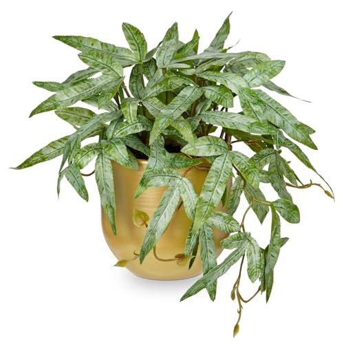 Briful Faux Plants Indoor 9'' Small Artificial Plant with Gold Pot Fake Pteris Cretica Fern Plant for Home Office Room Desk Shelf Decor Indoor - color: Gold