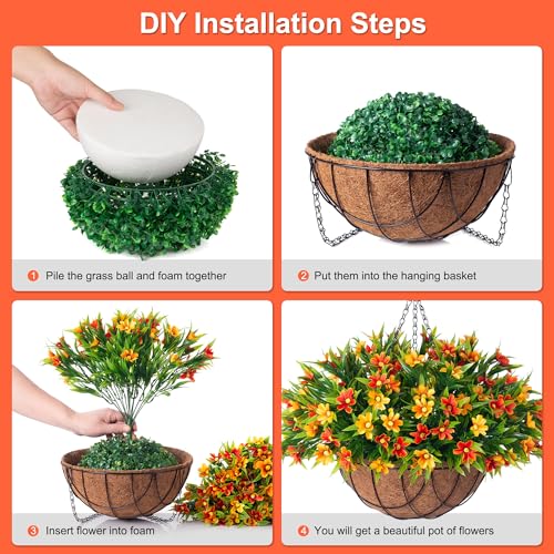 INXUGAO Artificial Hanging Flowers with 12" Basket for Outdoor Decor, Faux Silk Daisy Flower UV Resistant Plants Arrangements Decoration for Indoor Porch Garden Yard(Orange) - color: B-orange