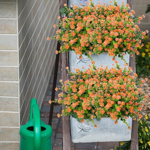 NETAP Outdoor Artificial Flowers UV Resistant, 20 Bundles Fake Realistic Floral Greenery Plants for Outside Porch, Window Boxes, Garden, Yard, Inside Home Table Decor, Orange - color: Orange