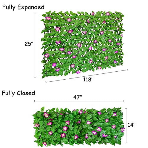 Expandable Fence Privacy Screen for Balcony Patio Outdoor,Decorative Faux Ivy Fencing Panel,Artificial Hedges (Single Sided Leaves) - color: Purple-Orchids