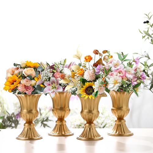 MCMCNCUIU Gold Vases for Centerpieces Set of 8, Urn Vases for Flowers, Vintage Pedestal Vase for Wedding Centerpieces, Metal Trumpet Vase for Wedding Table, Party, Home, Anniversary Decoration - color: Gold, size: Tall Urn-8Pcs