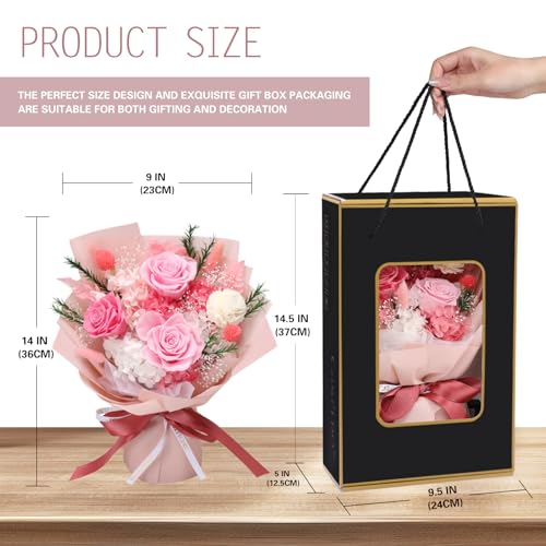 Casaido Preserved Flowers for Delivery, Mothers Day Pink Flower Bouquets with Necklace, Forever Real Roses Anniversary Birthday Valentines Day Christmas Rose Gifts for Women Mom Wife Girlfriend - color: Pink