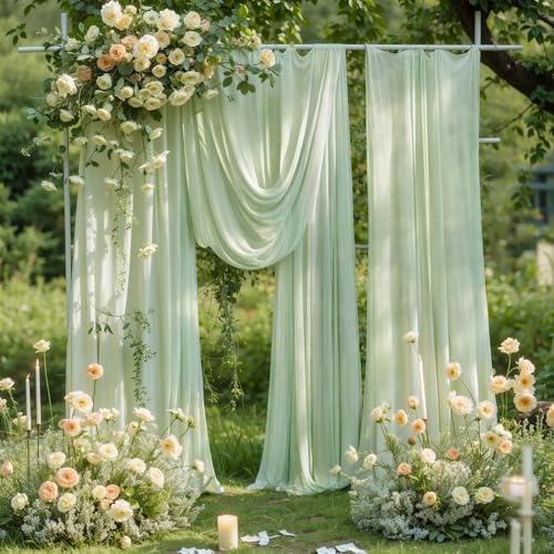 Wedding Arch Draping Fabric, 1 Panel 18FT Sage Green Sheer Backdrop Curtain Chiffon Fabric Drapery Voile Scarf Draping Panels for Wedding Archway Ceremony Curtain Valance Party Decoration - color: Sage Green, size: (1 Panel )6 Yards/18ft