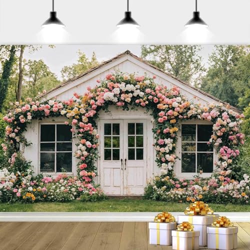 7X5ft Flower Backdrop Floral Retro House Photography Backdrops Rustic Garden Style Decoration Wedding Portrait Background Studio Photo Booth Props - color: Multi2, size: 7X5ft