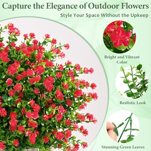 Yastouay Artificial Flowers for Outdoors UV Resistant, 14 Bundles Red Realistic Fake Outdoor Flowers Fake Plants, Faux Flowers for Outdoor Planters Front Porch Garden Window Box Farmhouse Decor - color: Red, size: 14 Bundles