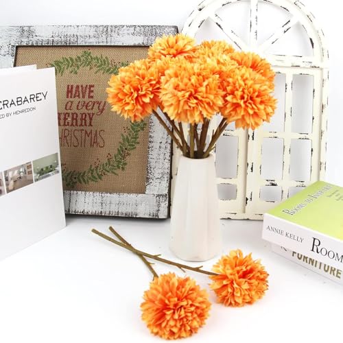 Tinsow Artificial Flowers Faux Ball Chrysanthemum Bouquet Flowers Bridal Wedding Bouquet for Home Garden Party Wedding Decoration (12, Black, Red, Orange) - color: Black, Red, Orange