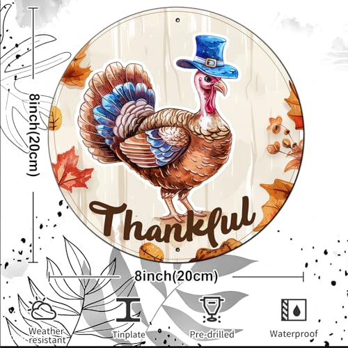 Vintage Thanksgiving Day Turkey Round Metal Sign Turkey Fall Sign Wall Art Rustic Wreath Wall Decoration for Indoor Outdoor Home Porch Window Decor 8 Inch - color: Thanksgiving 12, size: 8 inches