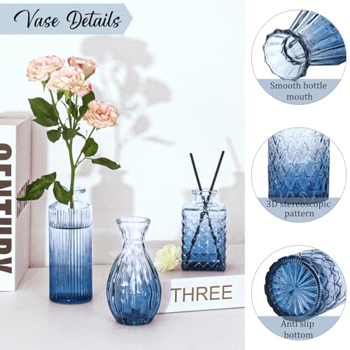 36Pcs Bud Vases Set Small Vintage Glass Bottles Bud Vases in Bulk Multiple Shape Cute Glass Vases for Rustic Wedding Centerpieces Table Decorations and Home Decor(Blue) - color: Blue