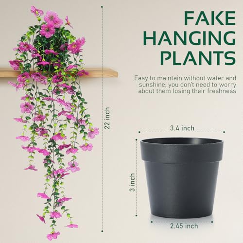FAVOWREATH Fake Plants Hanging Artificial Potted Faux Eucalyptus Plants and Flowers for Modern Boho Farmhouse Bathroom Office Desk Wall Book Shelf Living Room Aesthetic Decor Indoor (Purple) - color: Purple