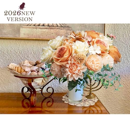 Champagne Artificial Flowers Rose Combo Silk Mix Fake Flowers with Stem for DIY Wedding Arch Bridal Bouquets Baby Shower Centerpieces Party Wall Home Decorations - color: Orange&champagne