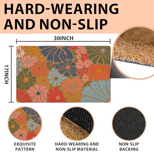 Boho Door Mat, Floral Doormat Abstract Flower Welcome Front Door Mat Outside Indoor Outdoor Entrance, Floral Artificial Coir Doormat Rugs for Patio Kitchen Decor, 17x30 Inch - color: Color 03