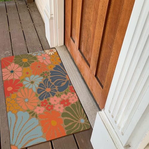 Boho Door Mat, Floral Doormat Abstract Flower Welcome Front Door Mat Outside Indoor Outdoor Entrance, Floral Artificial Coir Doormat Rugs for Patio Kitchen Decor, 17x30 Inch - color: Color 03