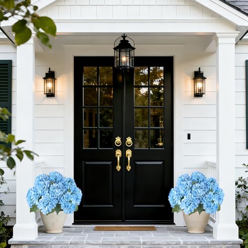 AGIRL 3 Bundles Blue Artificial Hydrangea Flowers for Outdoors, UV Resistant Lifelike Faux Flowers for Spring Indoor Outdoor Garden Patio Porch Balcony Home Decor Wedding Party Centerpieces - color: Blue, size: 3