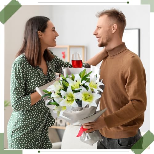 XunYee 16 Pcs Artificial Tiger Lily Flowers Lifelike Touch Lily Latex Lilies Flowers Artificial Bouquet Faux Latex with Rods for Summer Home Decoration Birthday(White and Green) - color: White and Green