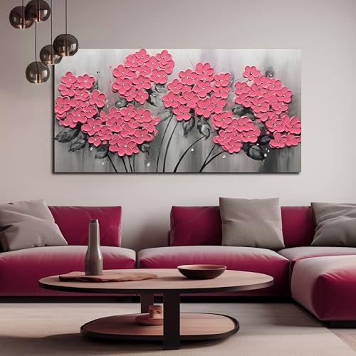 TYTAUPT Pink Flower Wall Decor For Bedroom Teen Girl,Large Floral Canvas Wall Art For Office Women,Hand Painted Textured Wall Art 29 x 58 inch - color: Pink, size: 58"L x 29"W