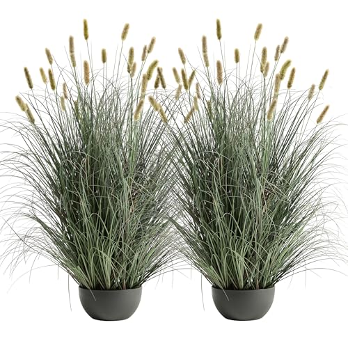 4ft Onion Grass Set of 2, Artificial Plant and Greenery, Fake Floor Plants Indoor Outdoor, Potted Faux Green Bristlegrass with Spikes, Large Size Horsetail Reed Grass, House Decorative - color: Yellow, size: 4ft - 2pack