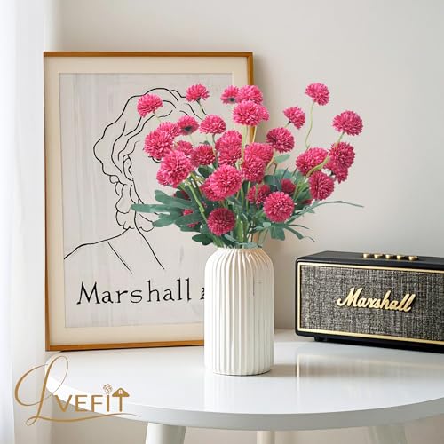 LVEFIT 10 Pcs Hot Pink Kiku Flower Fake Mums Long Stem Flowers,Faux Kiku Flower Bulk,Silk Flowers Mini Chrysanthemum Floral Arrangements,Artificial Flowers Chrysanth Mini Fake Flower - color: Hot Pink
