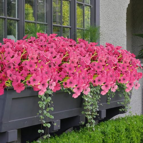 16 Bundles Red Flowers Artificial Outdoor Summer UV Resistant Fake Flowers Outdoor Porch Summer Decor Outside Artificial Plants for Window Box - color: C - Red - 2
