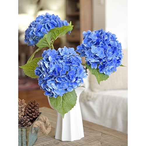FiveSeasonStuff Real Touch Silk (Royal Blue) Hydrangea Flowers, 2 Large Long Stem Artificial Flowers for Floral Arrangements - color: Royal Blue (2 Stems)
