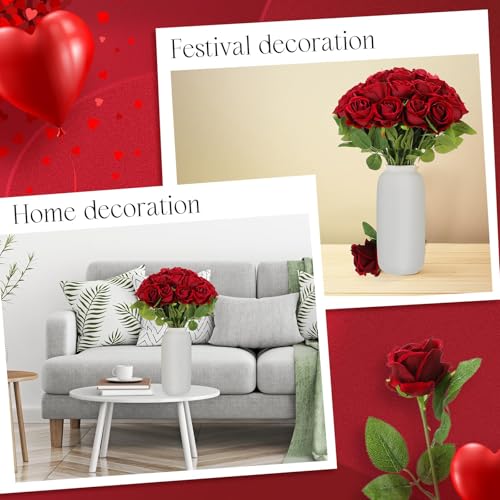 Hotop 80 Pcs Rose Artificial Flowers Bulk with Long Stem, Silk Roses Realistic Fake Flowers Bouquet for Wedding Table Centerpieces Bridal Shower Party Home Decorations(Burgundy) - color: Burgundy