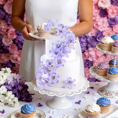 14PCS Artificial Cherry Blossom Cake Toppers Light Purple Cherry Flowers Cake Ornament for Floral Birthday Cake Decors Wedding Bridal Shower Mother's Day Party Artificial Flower Decoration Supplie - color: Light Purple
