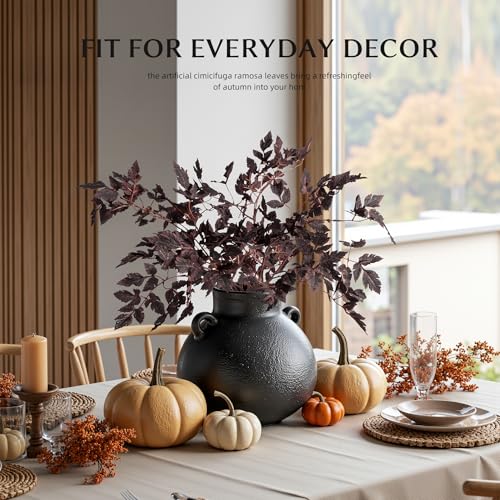 Ttranewsoo Artificial Cimicifuga Plant Leaf Fake Plants 4PCS Fall Stems for Vases 23.6In Fake Leaves Silk Plants for Fall Decorations for Home Dining Table, Wedding, Fireplace Decor No vase - color: 4pcs