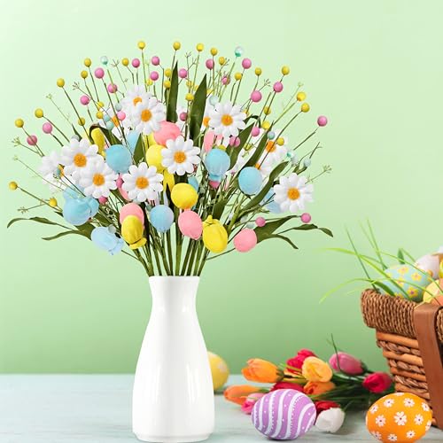 Yen Jean 10PCS Easter Decorations Eggs Picks - Spring Artificial Floral Stems Decor for Home Vase Filler Table Centerpiece