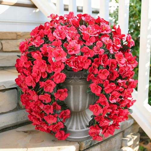 Ivydale Hibiscus Artificial Fake Hanging Flowers Plants for Outdoor Spring Decoration, 2PCS UV Resistant Faux Hibiscus Silk Flowers Realistic Look Real for Planters Outside Porch Patio Yard, Red - color: A-red, size: 2pcs
